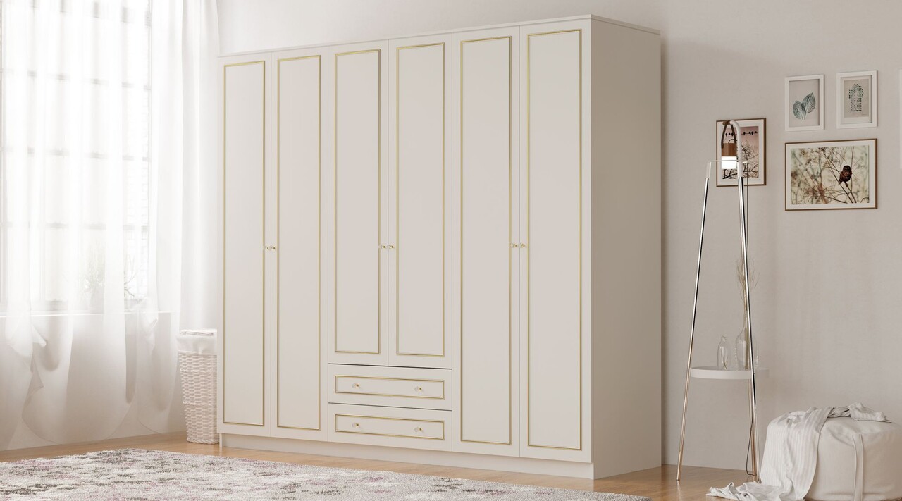 Dulap pentru haine, Hanah Home, Rb-084, 210x180x52 cm, Alb mat - imagine 5